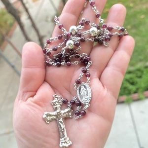 925 sterling silver ruby crystal rosary cross